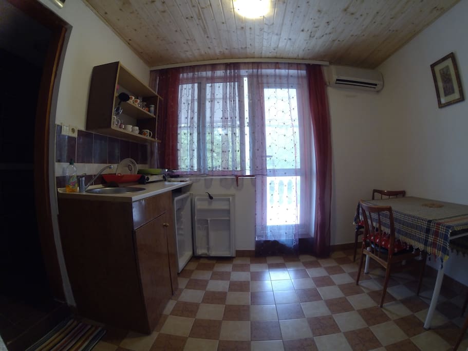 Kitchen with dining room.