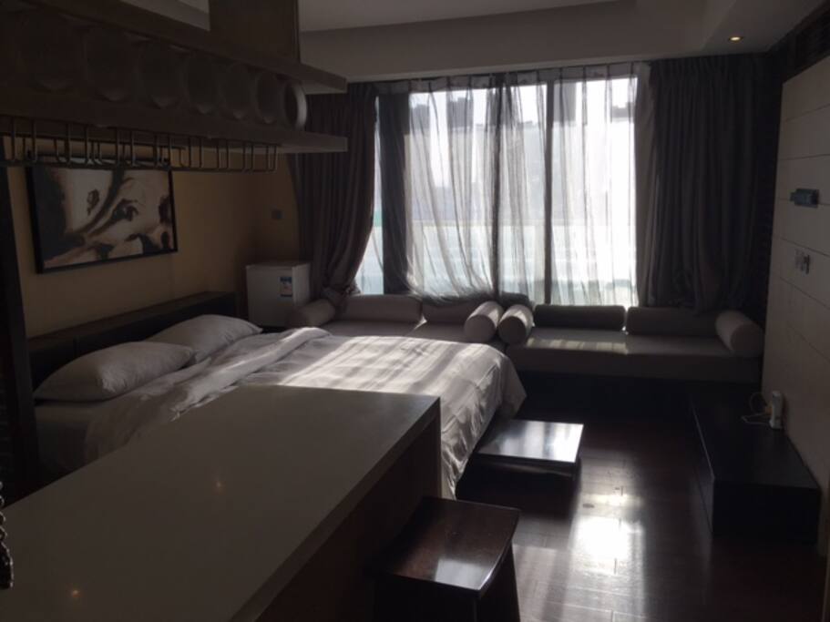 living room with bed