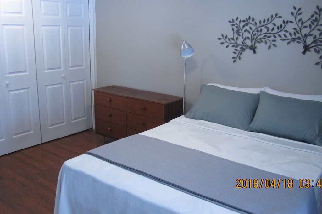 Have a peaceful nights slept in the luxury queen bed. Full access to closet and dresser.