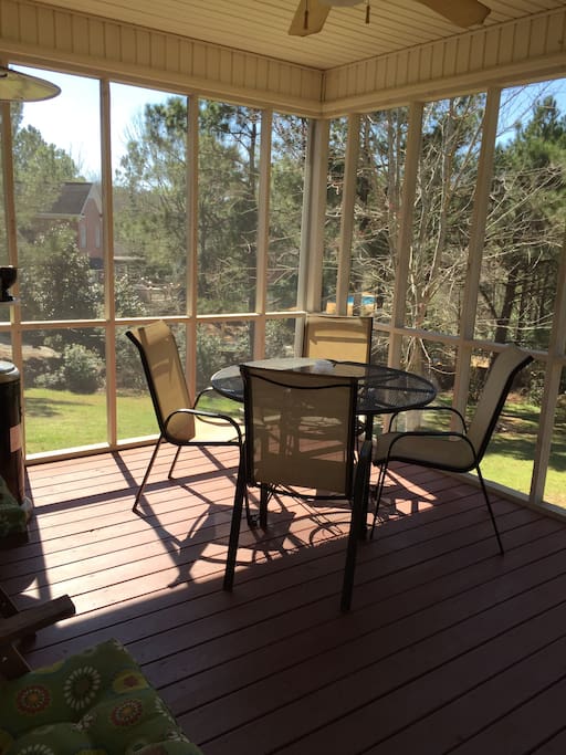 screened porch with grill access