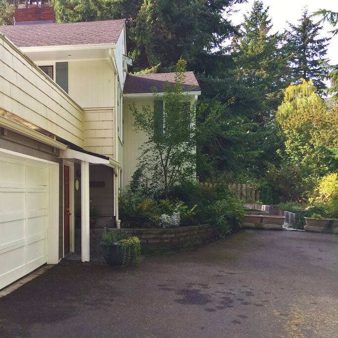 The house has a long, spacious driveway: plenty of room to park your car and for kids to play.