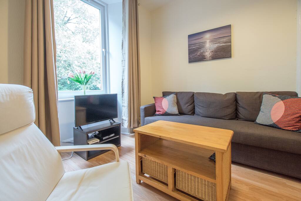 Flat screen TV, Freeview with 200 channels, DVD player with selection of films.