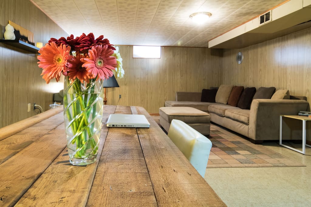 Basement living room / office space