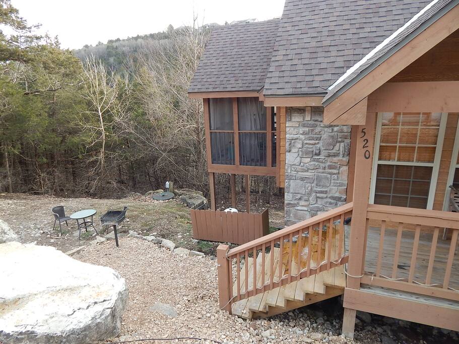 Outside of cabin showing new custom BBQ area