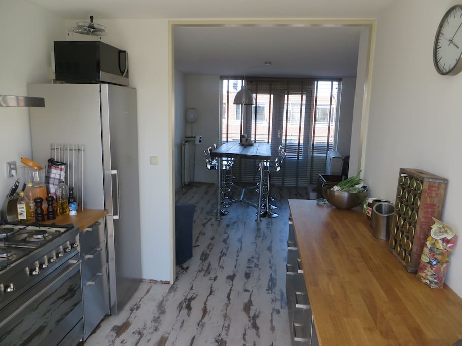 View on the living room from the open kitchen