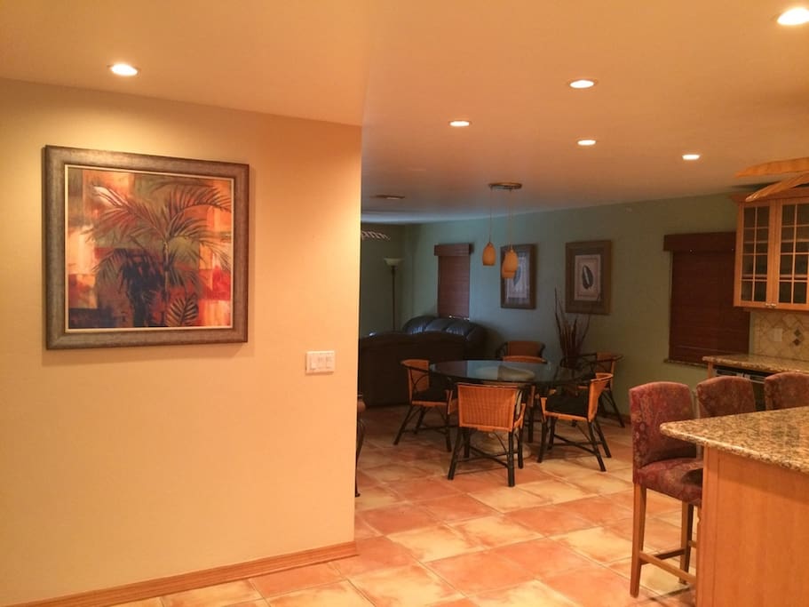 Open kitchen, dining and living room