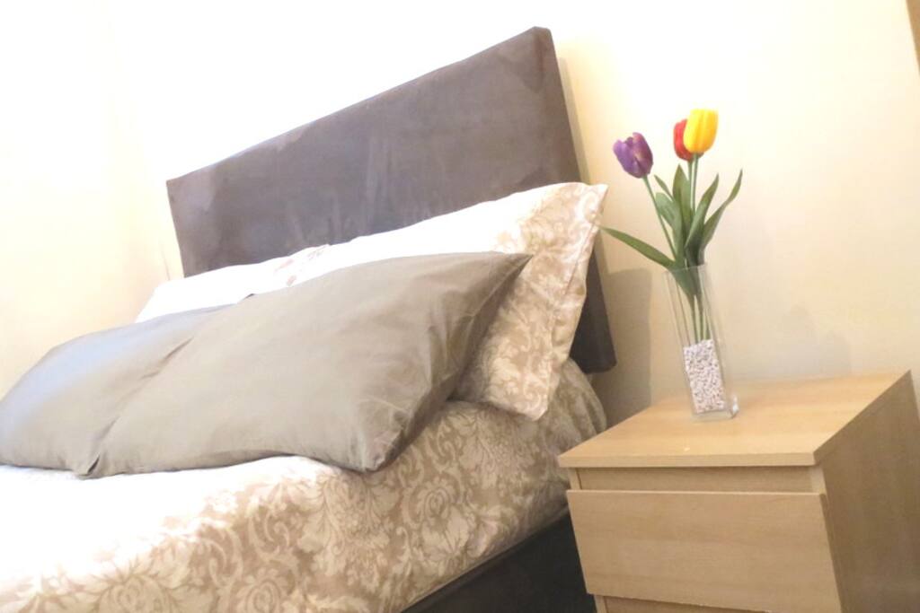 The bedroom is quite and cozy.