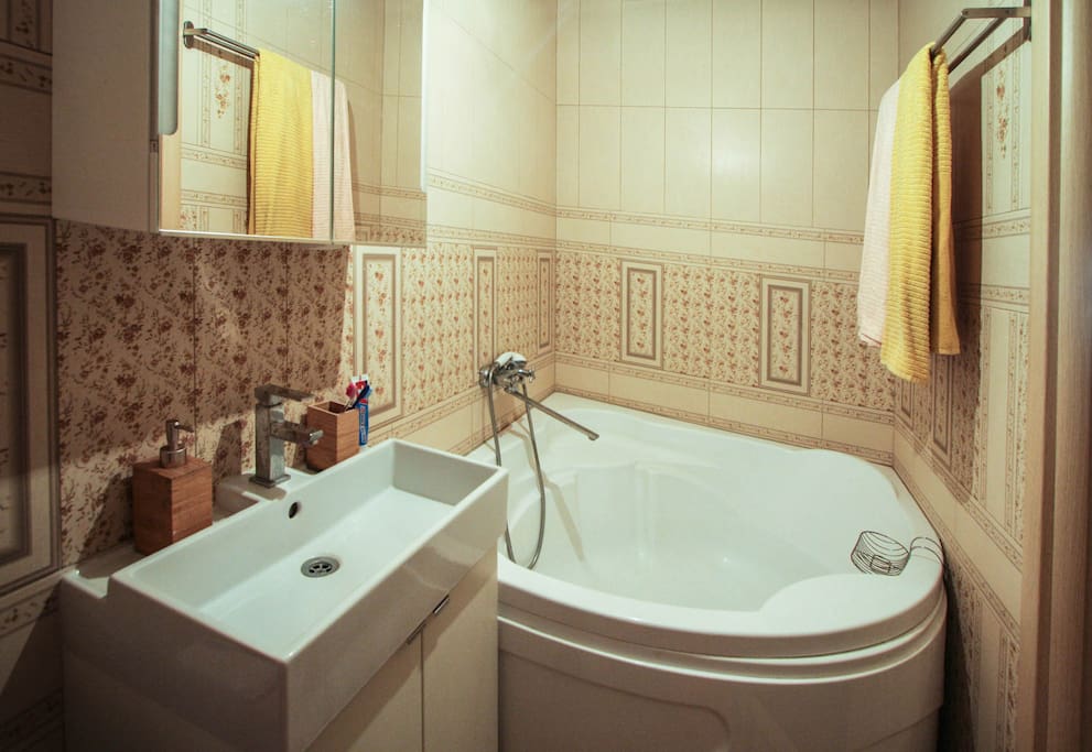 Big bathroom with modern technics