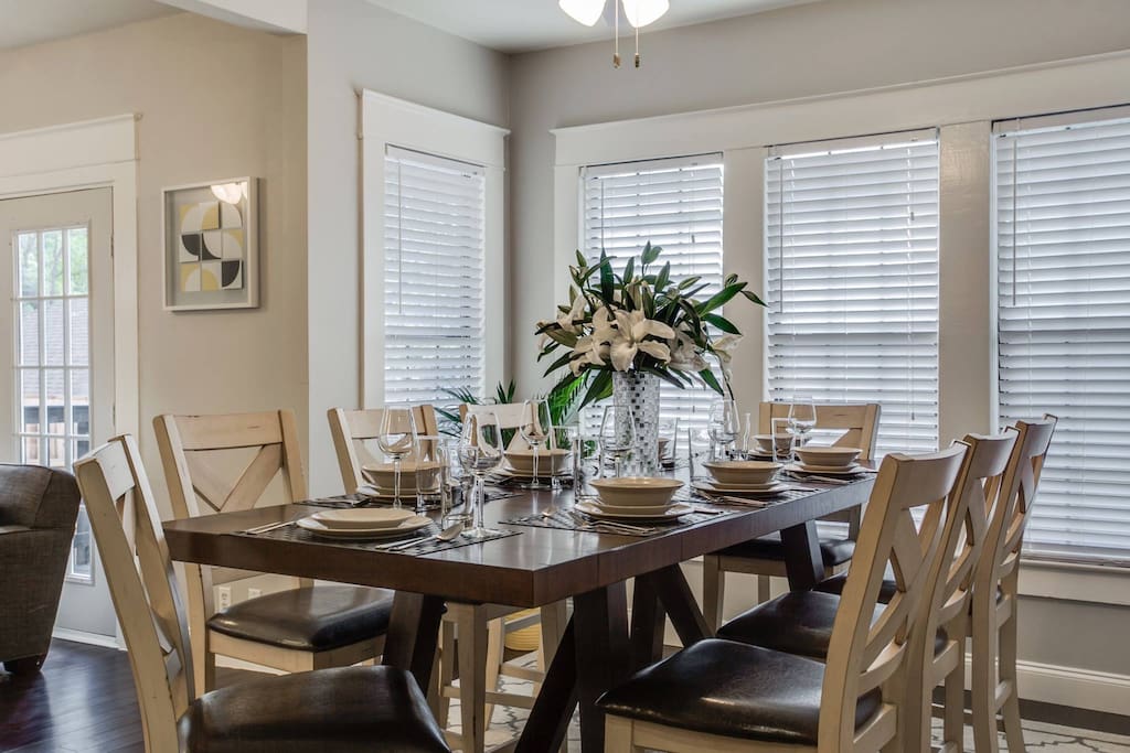 Beautiful dinner ready table, perfect for 8 guests!