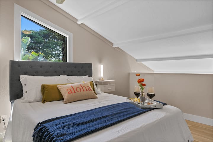 Master bedroom with vaulted ceiling 