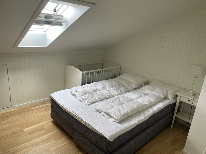 3. poschodie: Priestranná spálňa na 3. poschodí s manželskou posteľou 140 x 200. Okno na streche