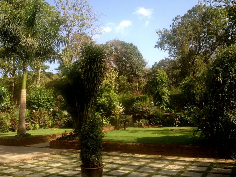 Formal terraced gardens at the front of the property