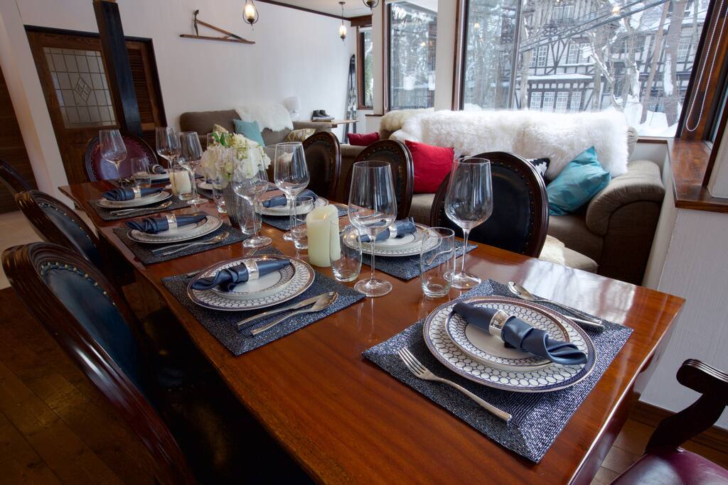 Single wooden slab dining table