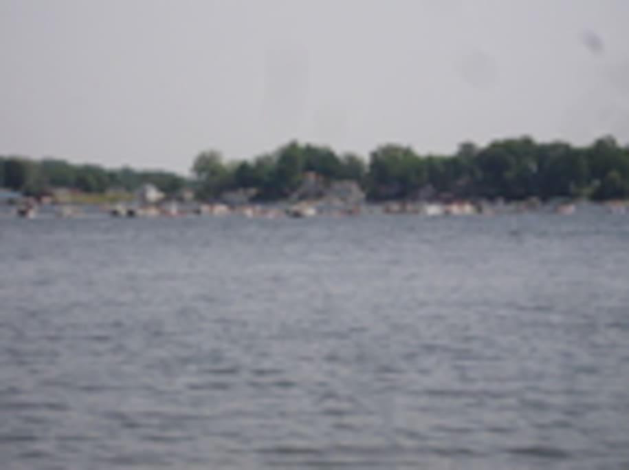 View of popular sandbar on Round Lake - great for swimming, playing, and hanging out!