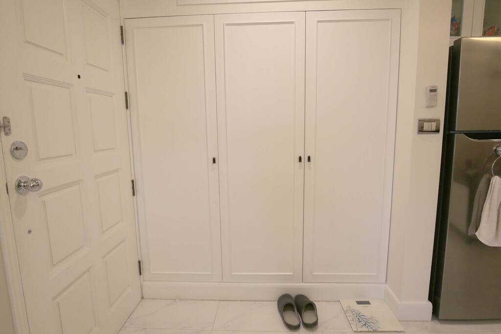 The shoes closet in front of the main front door. It can fit all shoes for everyone in your trip. In addition, we provide fabric shoes for walking inside.