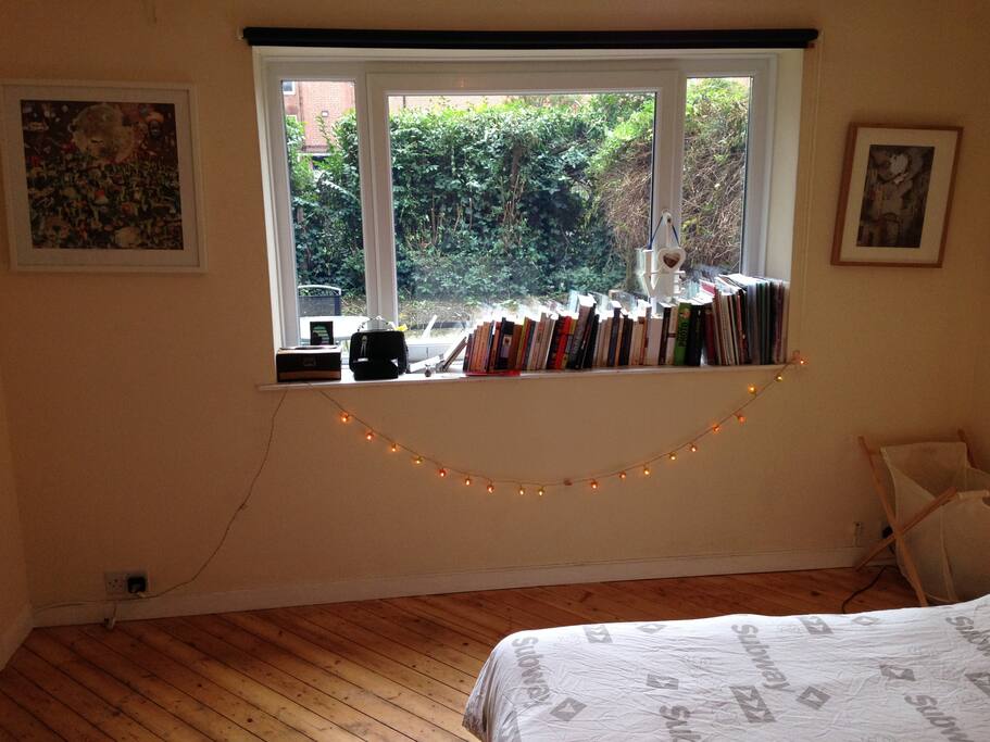 The room overlooks the garden