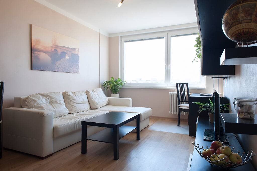 Living room with double sofa bed.