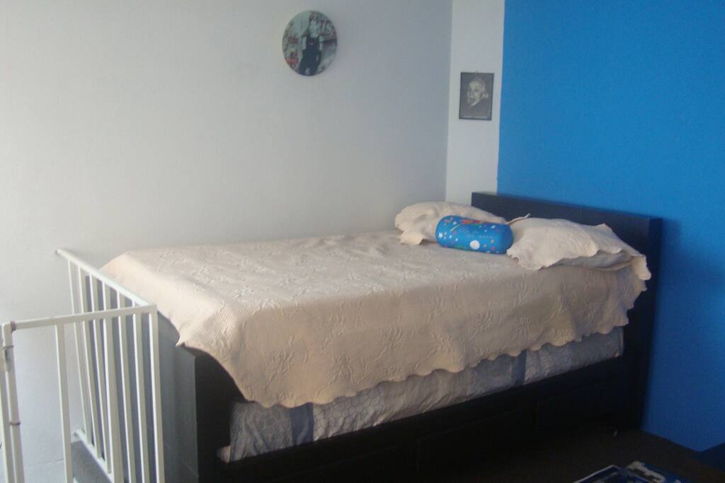 Our comfortable trundle bed with capacity for 4!