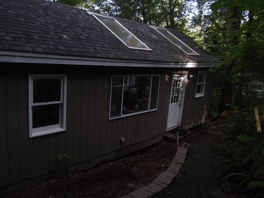 Small Rustic Cottage on Miller Pond with exterior shower and composting toilet in outhouse. Camp has 448 square ft. of living space and can accommodate four to six people. A couple w kids and some quests. The beauty and magic of this place is in the pond, the scenery and natural wildlife and vegetation of the pond. Also the fishing is pretty good for a pond of this size.