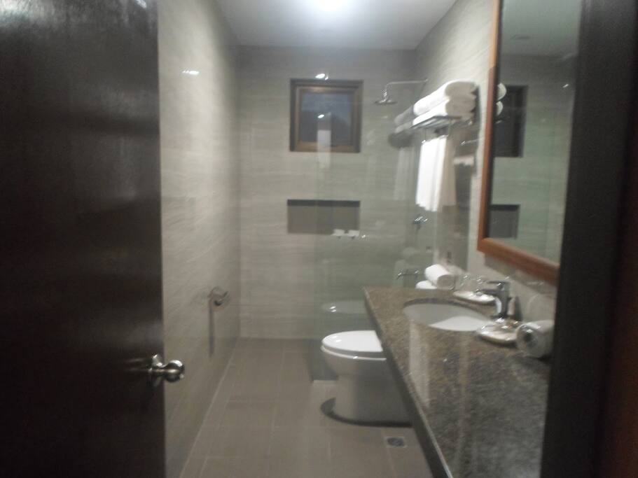 This photo is a sample photo of a toilet and bath in this Botique Hotel. Some are wider. Here the shower room has a glass cubicle (whatever you call it) and modern water heater (please don't expect it to be very hot - it was controlled not to be too hot).