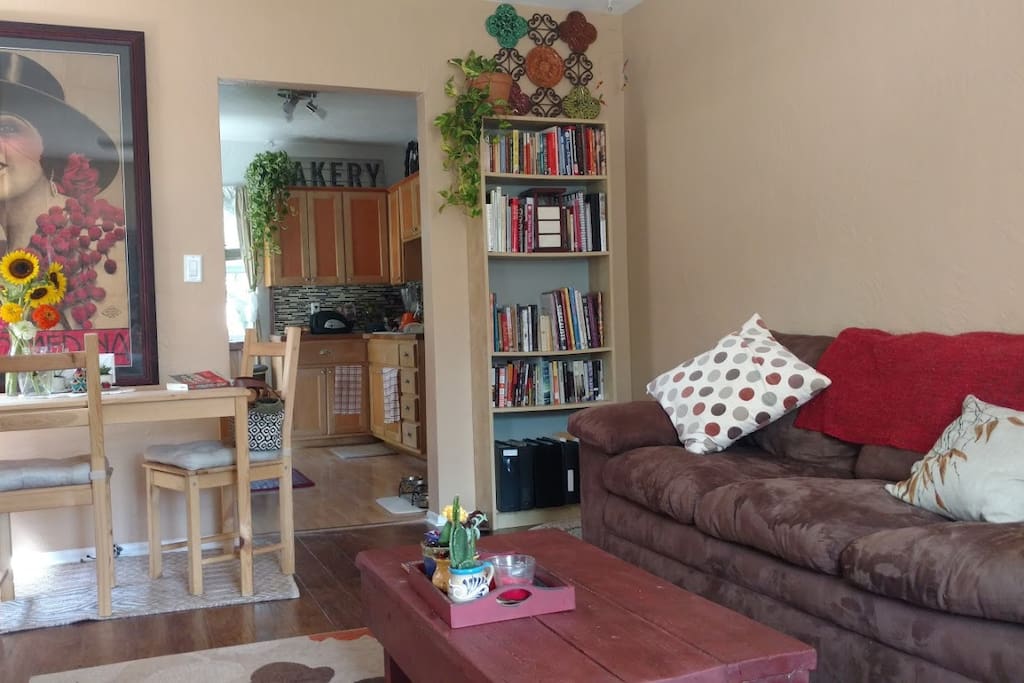 The kitchen as seen from the living room.