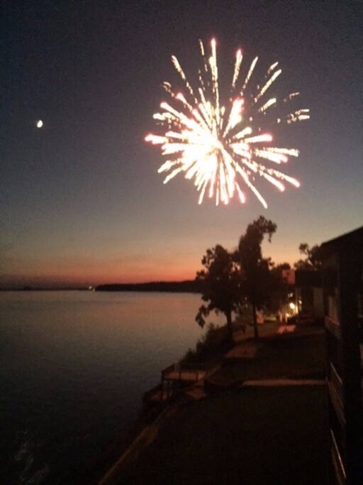 View from the deck. Fireworks at the 4th of July over the River.