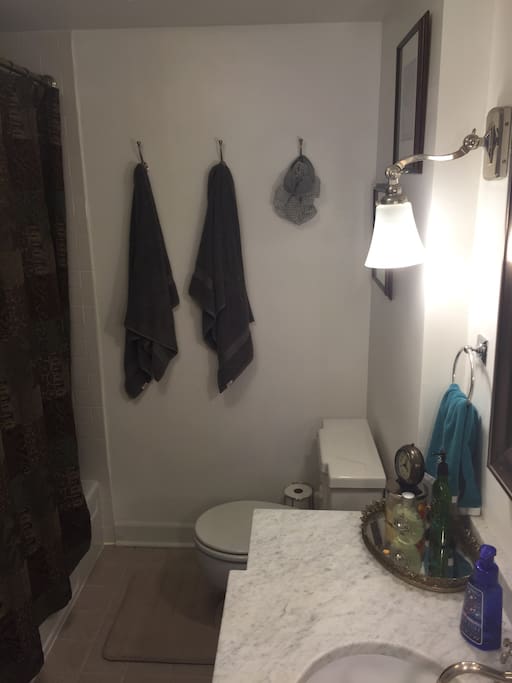 Large Master Bathroom with Marble Vanity