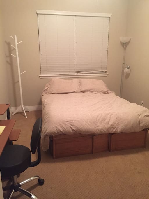 This will be your bed! Queen size. Extra pillows, storage space in bedroom closet and under bed.