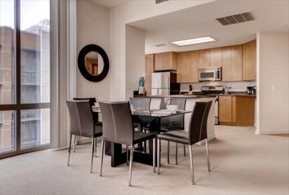 Dining area with seating for six, where you can dine in comfort