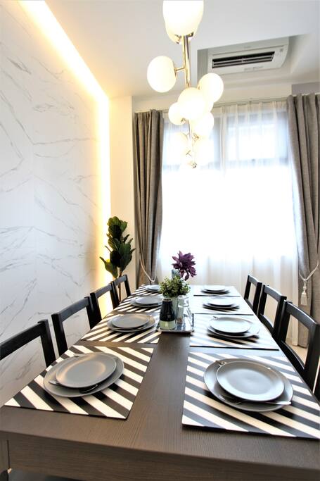Large 8-seater extendable dining table perfect for morning breakfast!