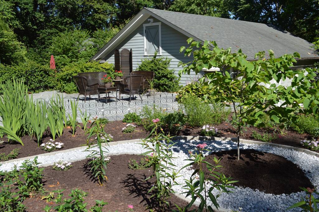 The upstairs patio and garden.