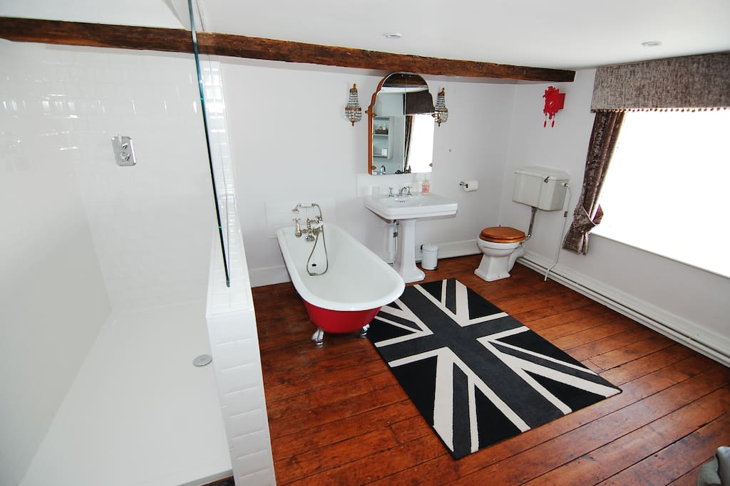 own bathroom with supersize walk in rainfall shower