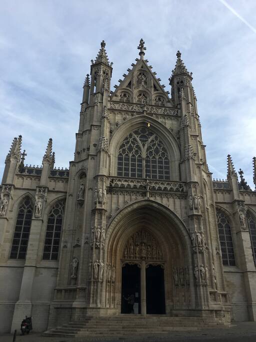 Beautiful Gothic church church Notre-Dame du Sablon, right in front of the apartment