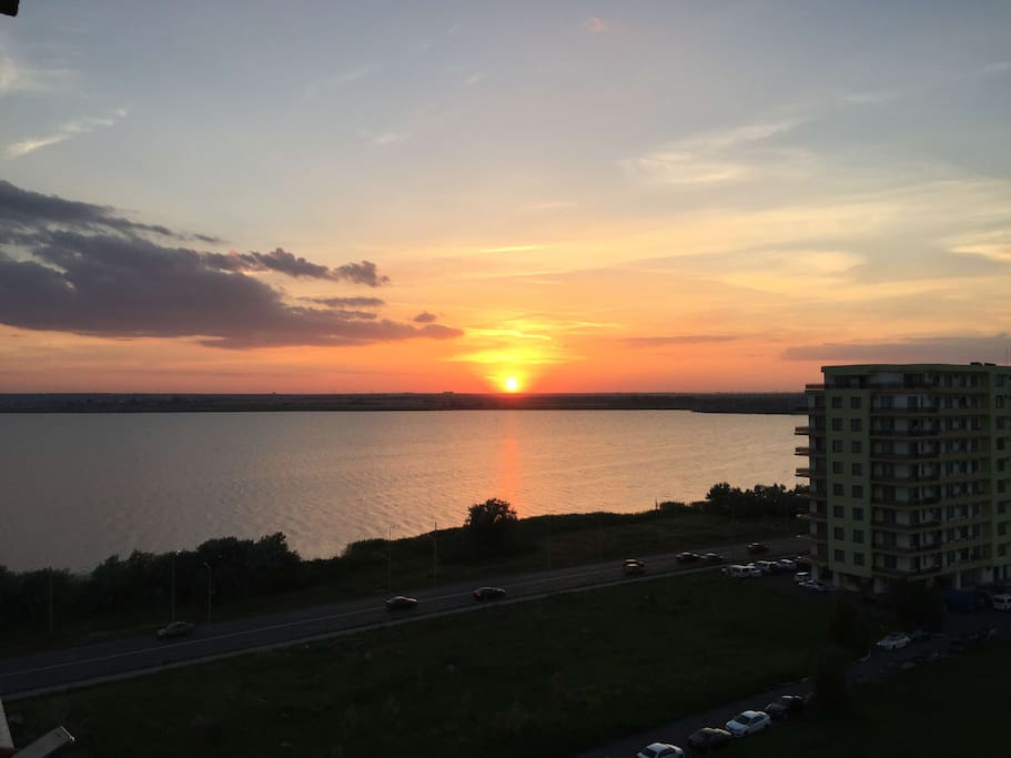 lake view at sunset