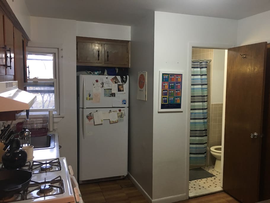 Kitchen and bathroom view from living room