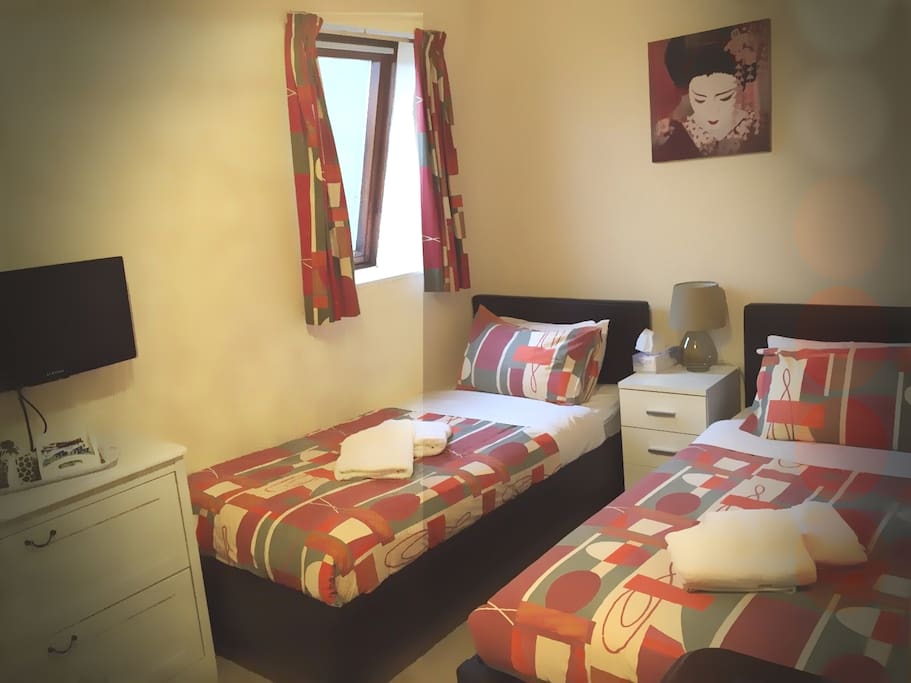 Example of a twin room with Oriental inspired decor. Tidy, Relaxing and Zen...