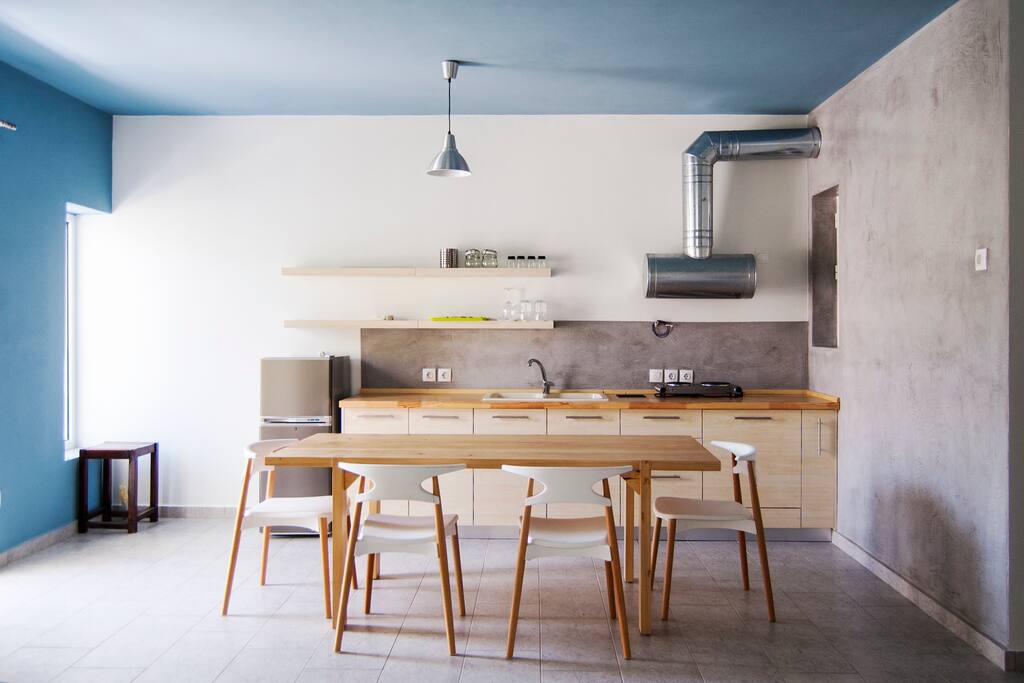 view of the kitchen and dining table
