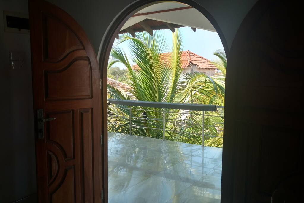 Looking out across the balcony