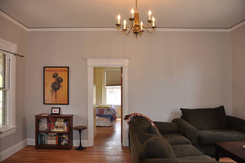 Living room with door into master bedroom