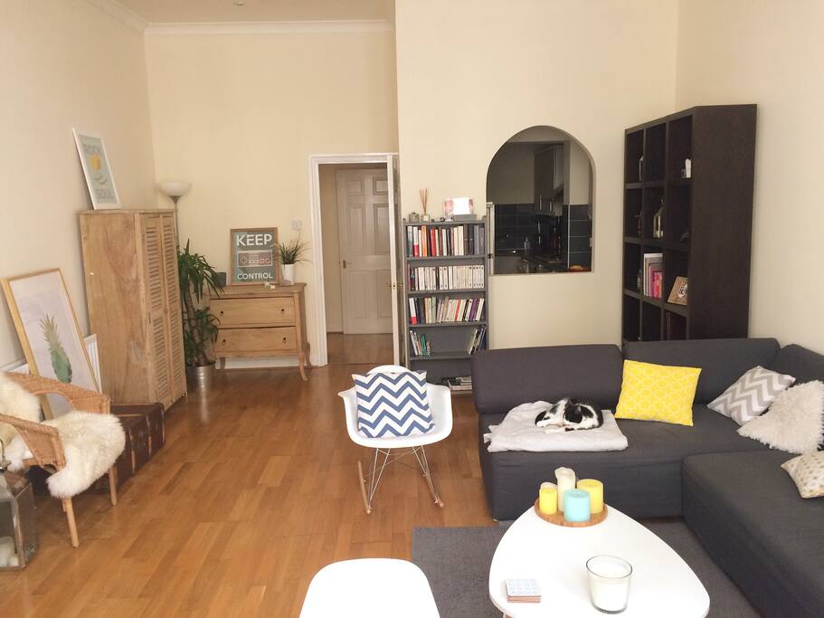 Salon avec alcôve cuisine