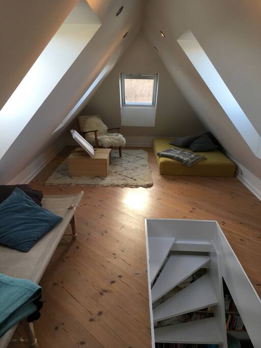 Sleepingplace at the bed attic. It is possible to get an air mattress here as well.