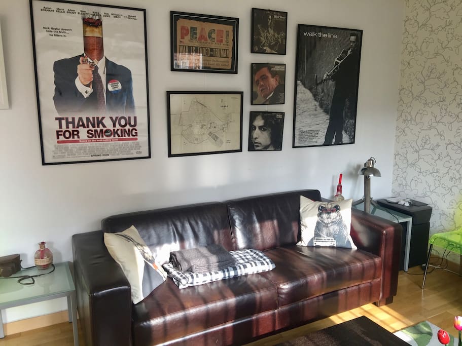 Our couch with a map of Sofia from 1908 and a newspaper from the day WWII ended.
