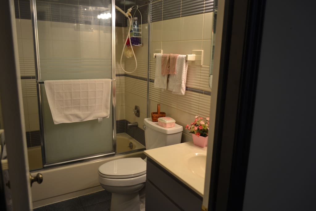 shower and tub with moveable showerhead