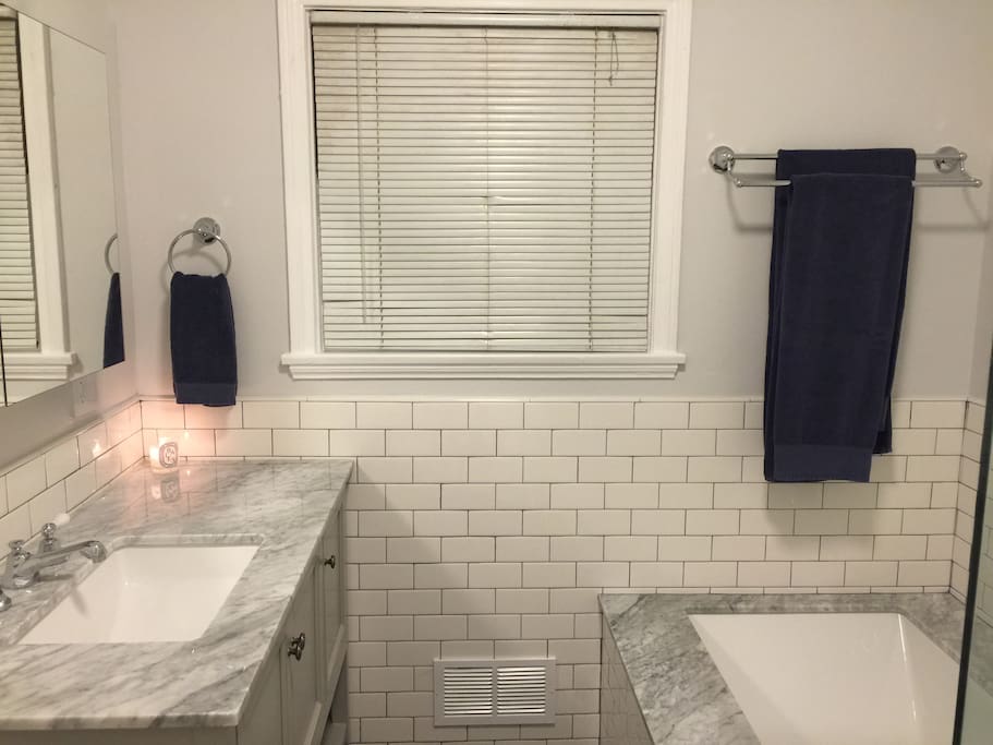 BRAND NEW fully renovated bathroom with Restoration Hardware towels, shampoo, conditioner, & soap provided.