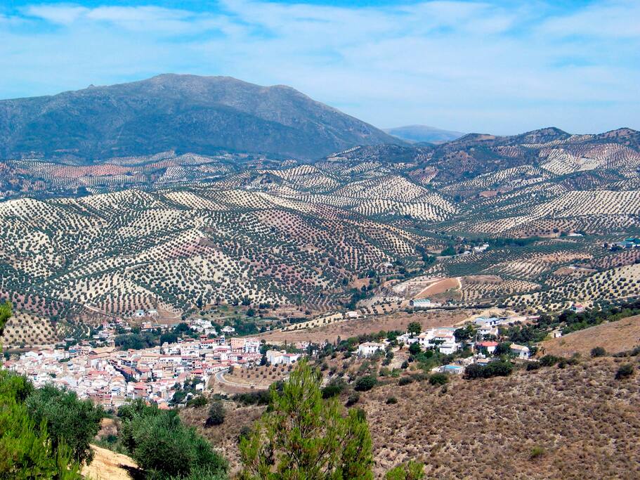 The view from the pool into the village of Algarinejo