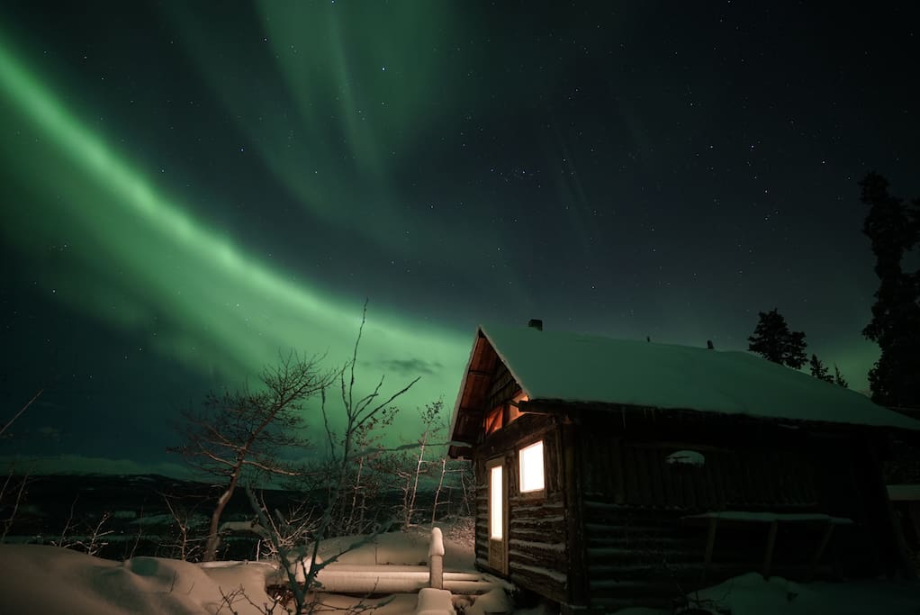 Northern Lights in the sky above the Lake View Cabin.