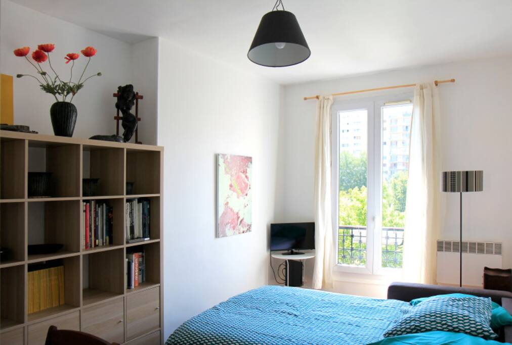 Living room double bed sofa opened - Salon avec le canapé lit deux places ouvert