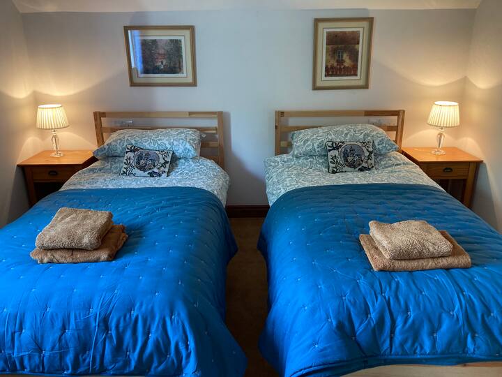 Großes Schlafzimmer mit zwei Einzelbetten 