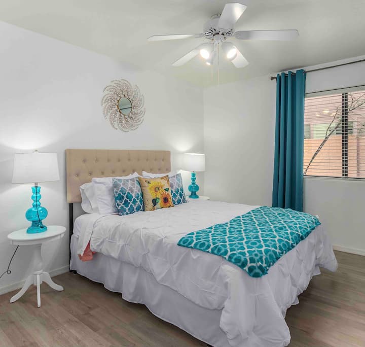 Bedroom #3 with California king bed . Air mattress is available as well. 100% organic cotton bedding 1000Thread count for soft and natural feel 