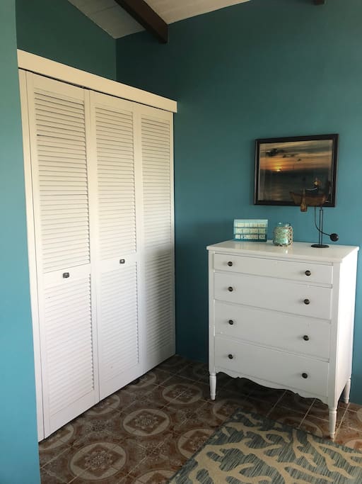 Empty closet and chest of drawers waiting for your clothes!